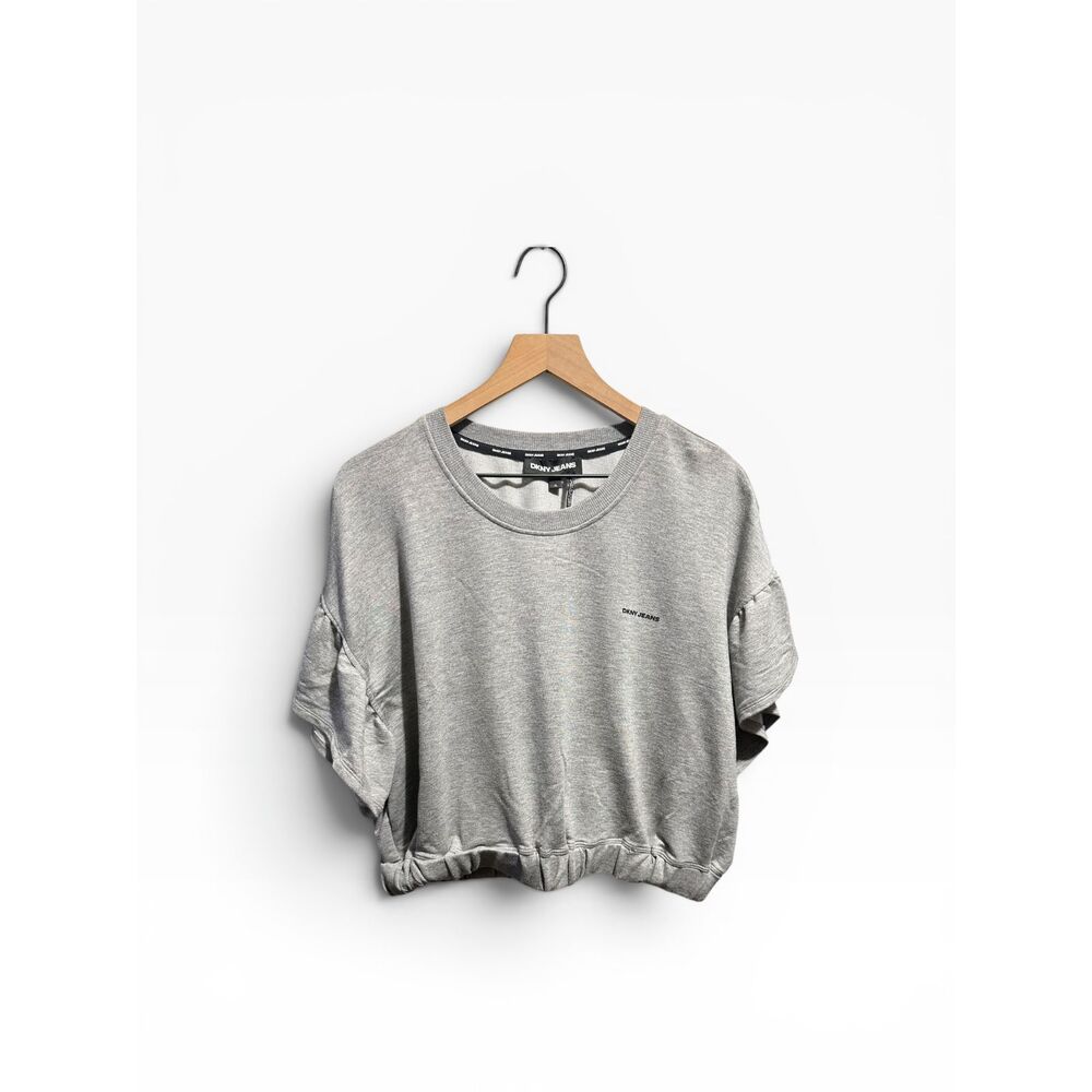 DKNY Cropped Sweater Womens XL Gray Short Sleeve Cozy Loungewear Minimalist
